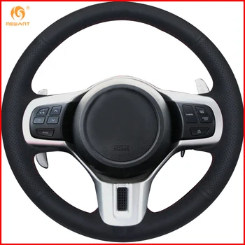 

MEWANT Black Genuine Leather Car Steering Wheel Cover for Mitsubishi Lancer 10 EVO Evolution Interior Accessories Parts