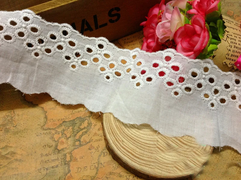 

10 yard 5cm 1.96" wide ivory fabric cotton embroidery lace trim ribbon SL4K593