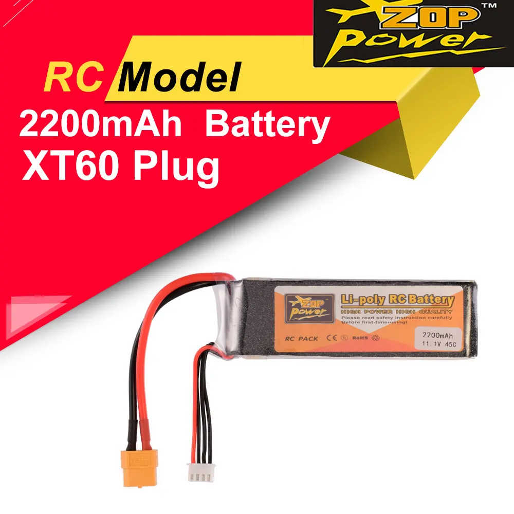 

ZOP Power 11.1V 2200mAh 45C 3S Lipo Battery XT60 Plug Rechargeable For RC Racing Drone Helicopter Multicopter Car Model