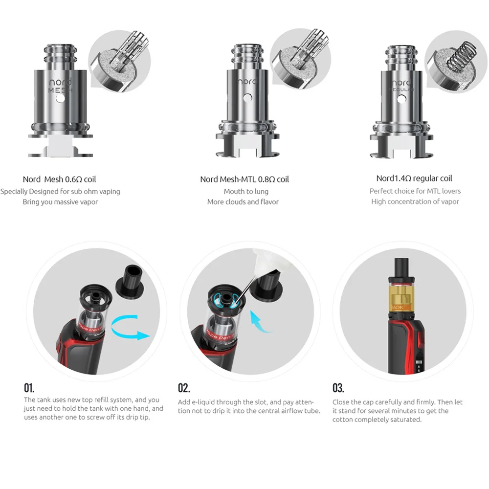 Vape SMOK Kit Priv N19 1200 мАч встроенный аккумулятор макс. 30 Вт Подходит для Nord Mesh Coil & 2 мл MTL