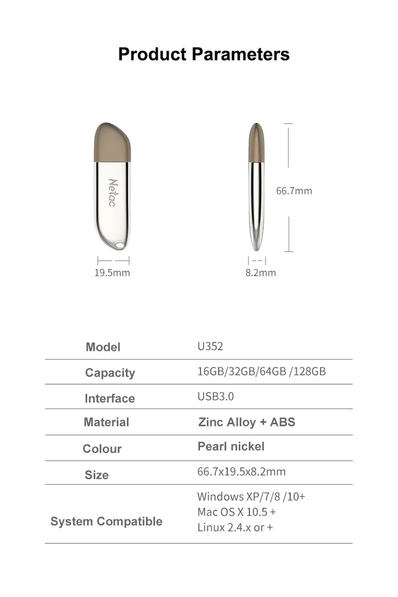 Netac USB флэш-накопитель USB3.0 высокая скорость карты памяти 64 Гб металл специальный U352 острый нож хранения USB флешки 64 ГБ 3,0 usb c