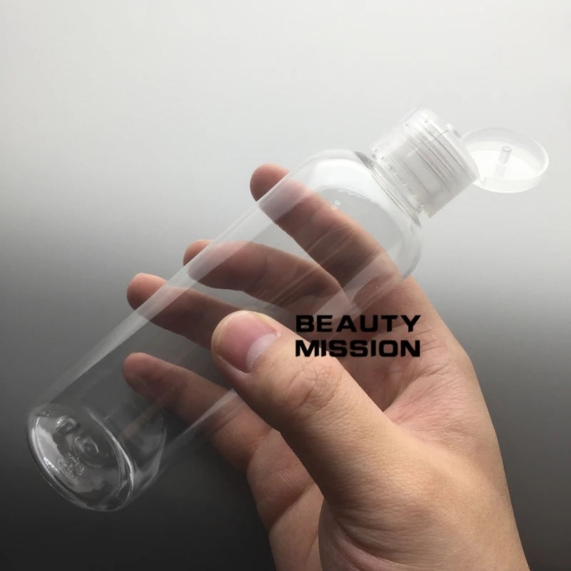 

BEAUTY MISSION 200ml transparent shampoo plastic travel bottles with flip top cap,refillable travel shampoo packaging PET bottle