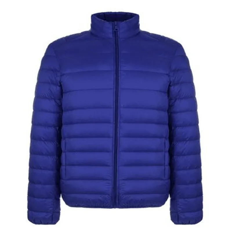 Зимняя куртка мужская новая мода Мужская короткая ультра-тонкая легкая пуховая куртка воротник стойка простой дизайн одноцветные куртки M415 - Цвет: Blue
