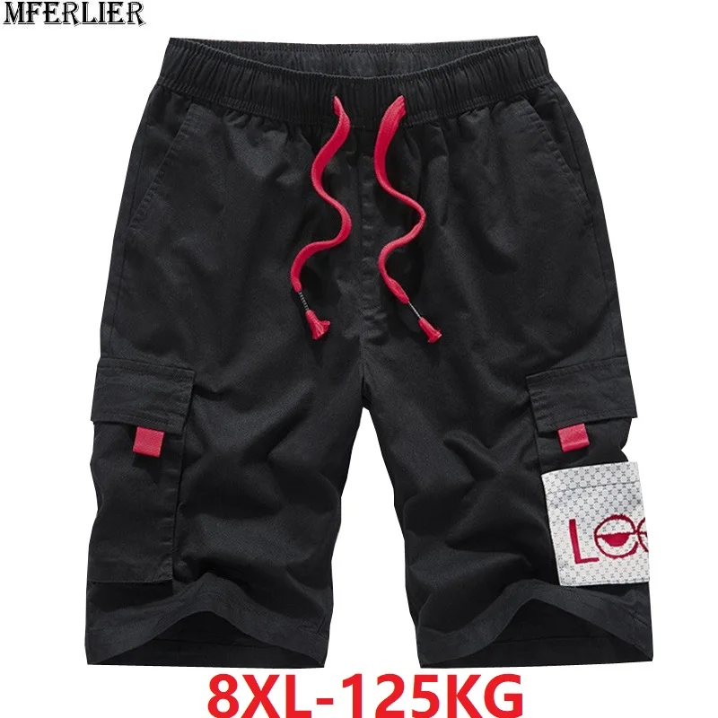 Летние мужские шорты Карго, корейские шорты с карманами для скейтборда, шорты размера плюс 6XL 7XL 8XL, спортивные шорты с надписью в стиле сафари, черные