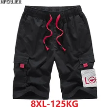 Летние мужские шорты Карго, корейские шорты с карманами для скейтборда, шорты размера плюс 6XL 7XL 8XL, спортивные шорты с надписью в стиле сафари, черные