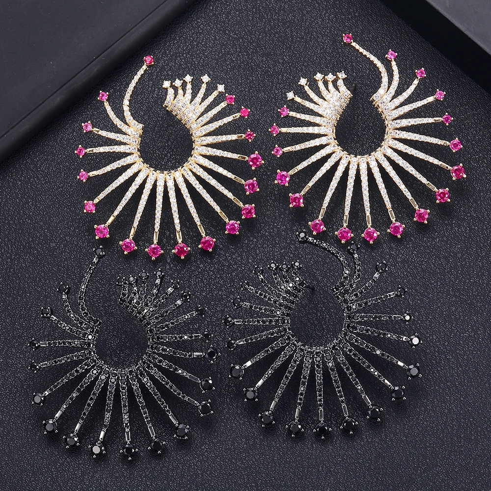 

janekelly New fire round shape Stud Earrings For Women High Quality Zirconia Crystal Piercing Earings Jewelry