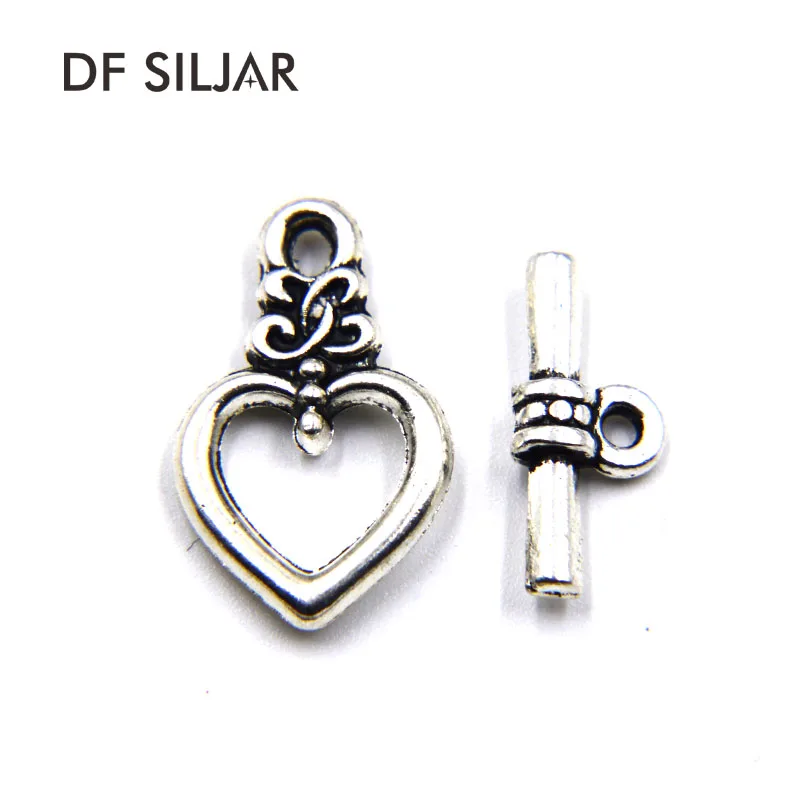 50 Sets/lot Antique Silver Heart Alloy Connectors For Bracelet Necklace