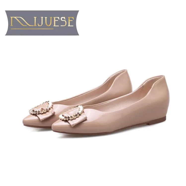 

MLJUESE 2018 women flats pink color metal decoration soft flats spring comfortable casual flats party dress shoes size 33-43