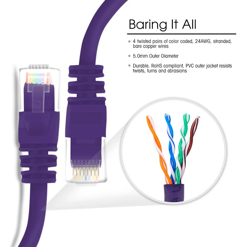 1.5 Футов 350 МГц Cat5e UTP Патч-Кабель Ethernet Puple Цвет 8P8C RJ45 Snagless Компьютеров ЛОКАЛЬНОЙ Сети Категории 5e Патч-Корд 10 шт