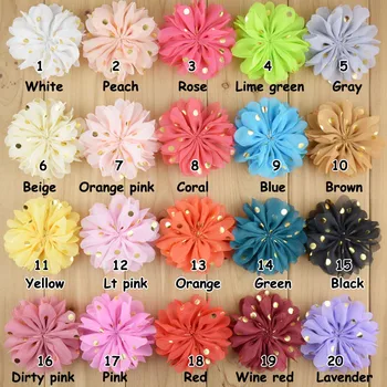 

DHL Free shipping , 500 pcs/lot , 3.15 inch Gold polka dot chiffon flower, Ballerina ruffle flowers for baby girls headband