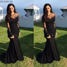 Роскошное Черное вечернее платье Русалочки с длинным рукавом, платье для выпускного вечера Galajurk Robe De Soiree, прозрачные вечерние платья