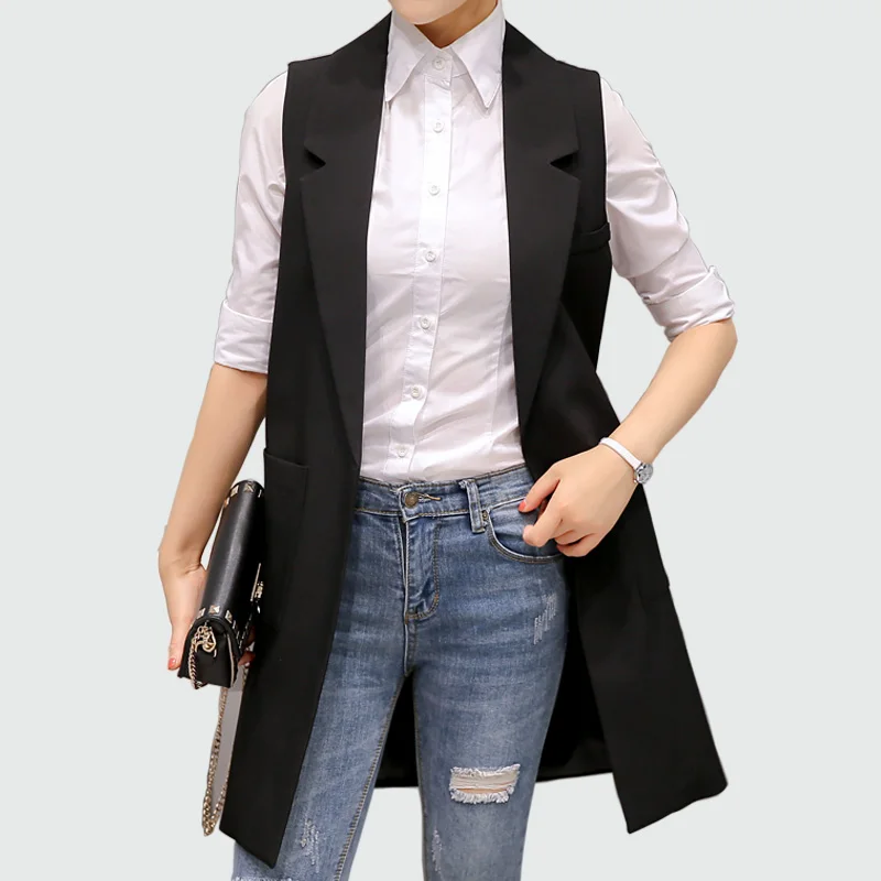 Sleeveless Blazer Vest 2017 Autumn Women's Vest Colete Feminino Long