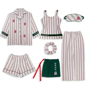 

New 7 piece pajamas women's cotton long-sleeved Korean version spring and summeroutside homesuits Pajama Sets M07