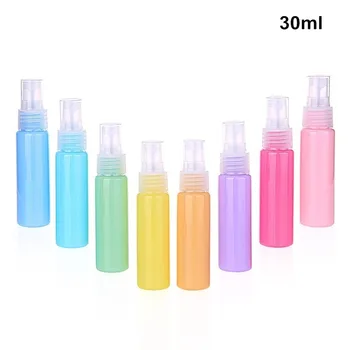 

100 X 30ml Candy Color Empty Plastic Spray Bottle Refillable Perfume PET Bottles With Spray Pump Container 26x114mm