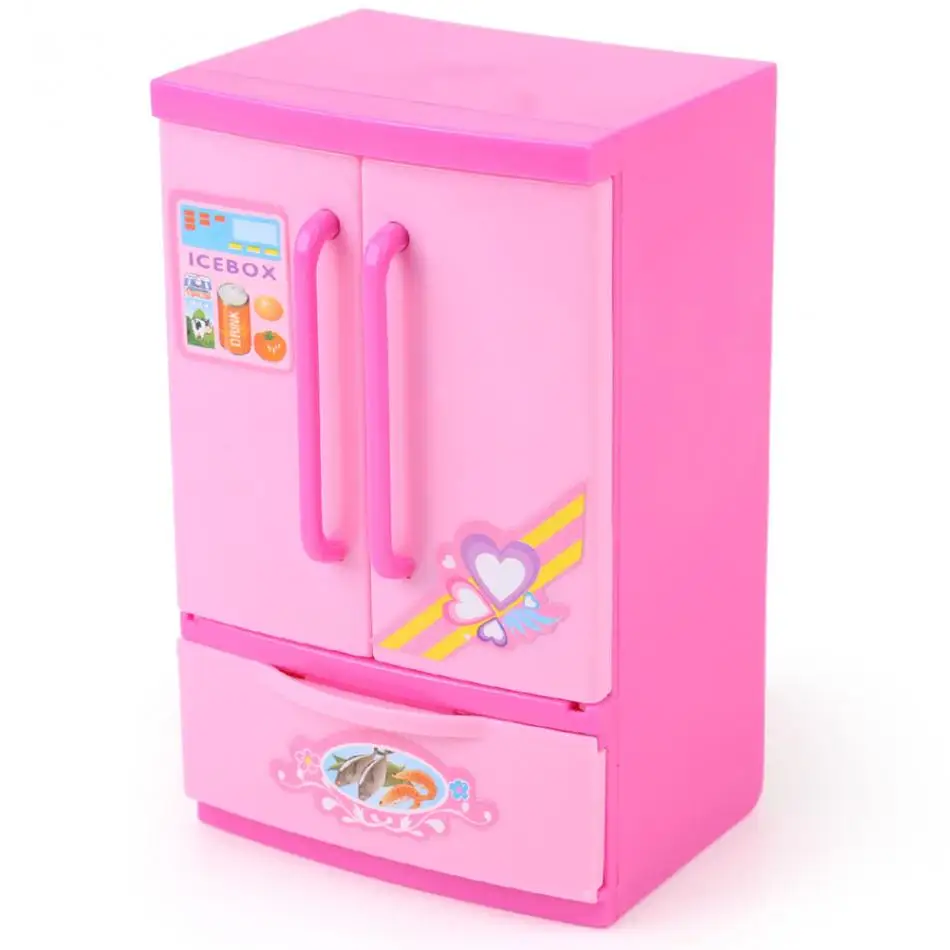 Mini Pink Refrigerator Fridge Kids Children Role Play Toy Mini Indoor