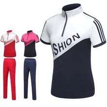 Women Golf Pants Sets Short Sleeve Shirt Casual Long Pants Women Leisure Sports Suits Golf Sportswear D0683