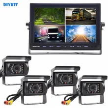 DIYKIT 10 Polegada Dividir Quad Monitor De Monitor de Visão Traseira do Carro Do Monitor + 4 x Night Vision Rear View Câmera À Prova D’ Água para Ônibus Do Caminhão Do Carro