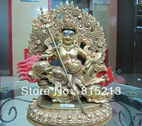 

bi00234 8 Tibet Buddhism Pure Bronze 24K Gild Vaishravana God of wealth Buddha Statue