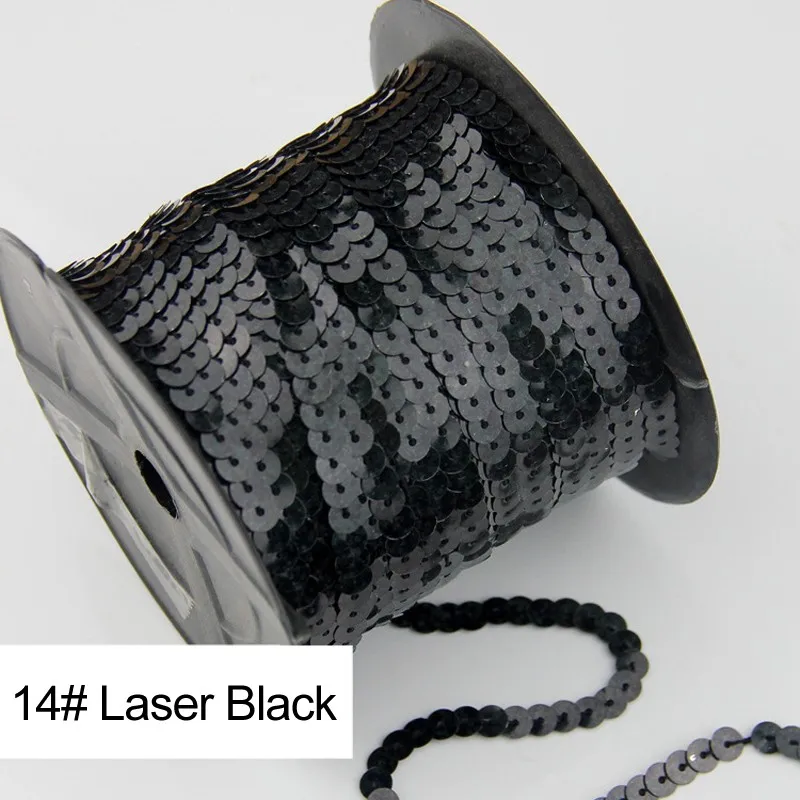 Поливинилхлоридные блестки лазерные черные 6 мм круглые 20 ярдов/рулон раззноцветные часы на планках для рукоделия, аксессуары для одежды