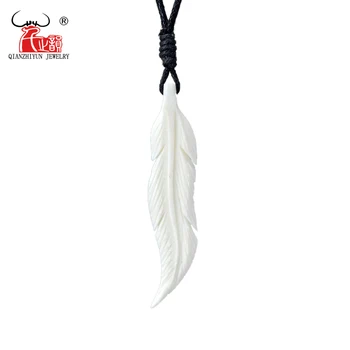 1 Piece Unisex Handmade Carved Feather Yak Bone Choker Necklace Indian Tribal native American Man Pendant womens necklaces