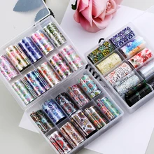 10 дизайн/набор 4*100 см голографическое искусство ногтей переводные наклейки из фольги бумажные цветы AB цветные УФ-гелевые обертывания наклейки для ногтей