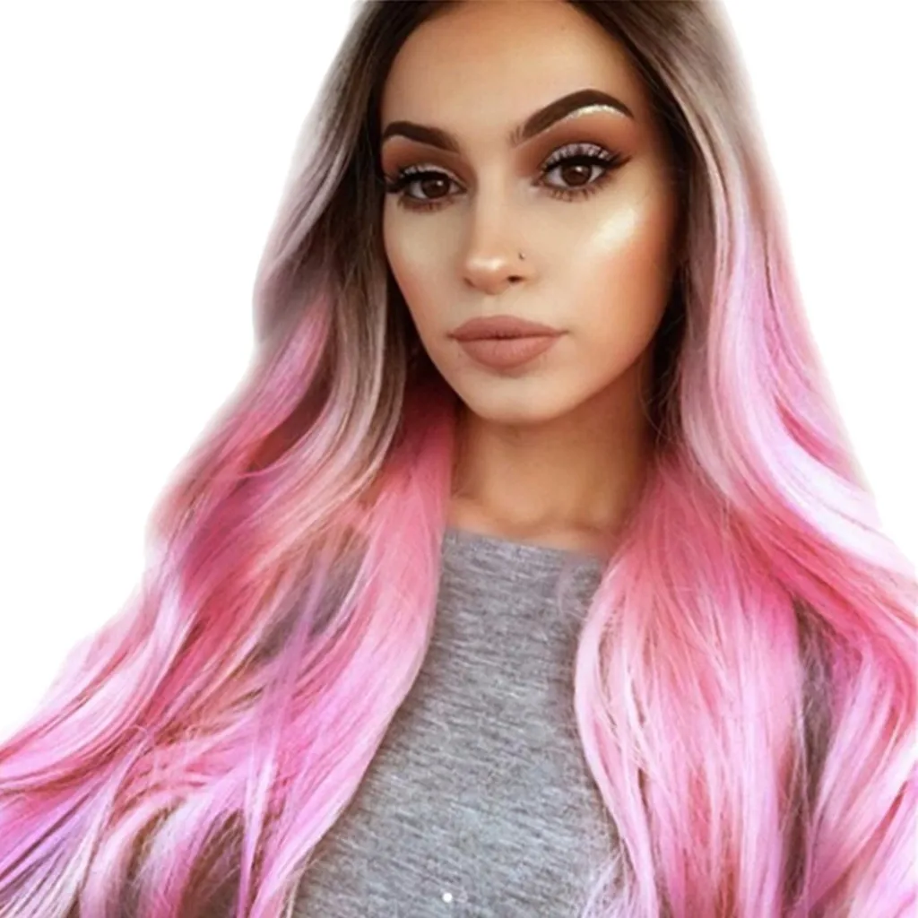 

Fashion Synthetic Long Wavy Gradient Dyeing Natural Hair Full Wigs Costume Wigs Brazilian Body Wave Wigs Remy AliPearl HairF3.12