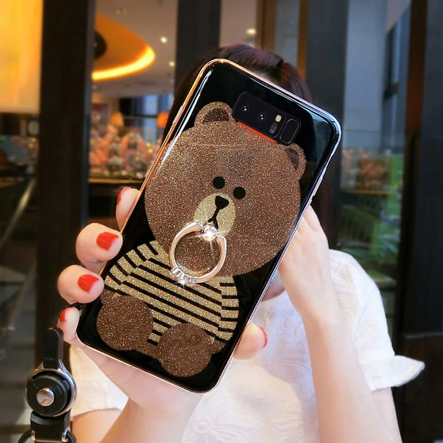 

For samsung s7 edge s8 s9 plus note 8 j7 j5 j3 j2 prime pro 2017 A8 plus 2018 case cover glitter bear bling diamond ring shell