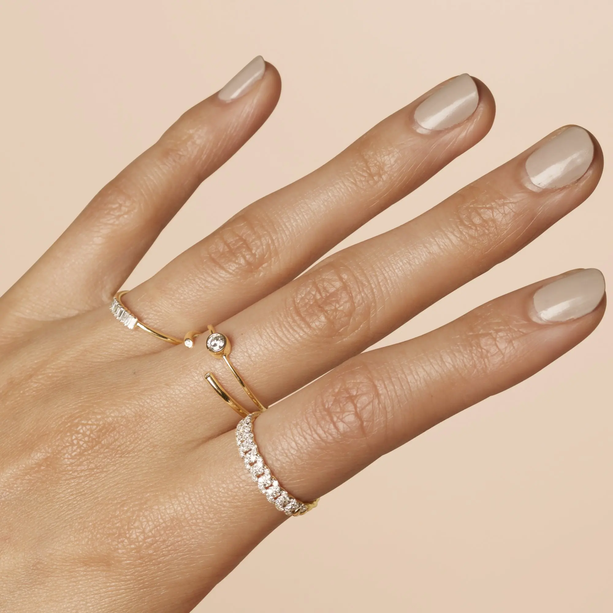 

gold filled band white cubic zirconia small thin miami cuban link chain ring for women delicate minimal design