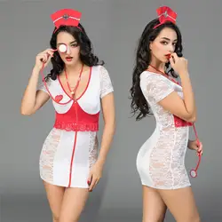 Для женщин сексуальное, эротическое белье нижнее белье сексуальный костюм медсестры белье Babydoll одежда для сна эротическая сорочка Платье