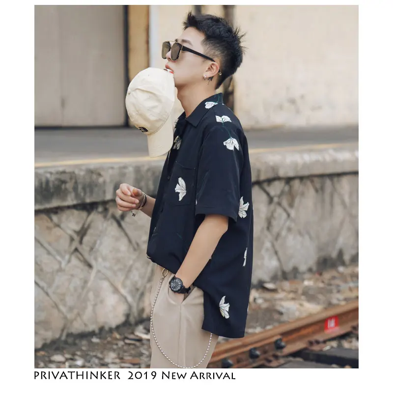

Privathinker Men Casual Harajuku Streetwear Shirts 2019 Mens Summer Funny Flower Print Shirt Male Korean Black Shirts Fashions
