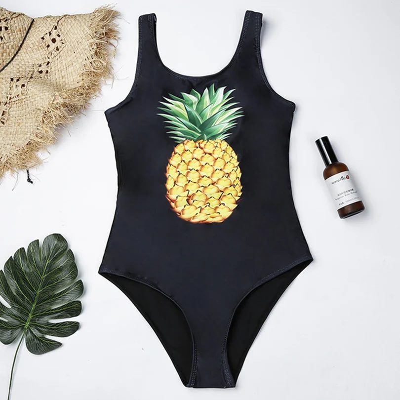 Women U Neck Backless Sequined Pineapple Swimsuits High Leg Cut Out Low ...