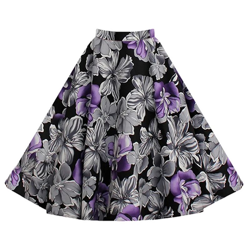 Kostlish 9 Style Flower Print Skirts Womens High Waist 50s Summer Vintage Skirt 2017 Elegant Retro Women Midi Skirt Plus Size (18)