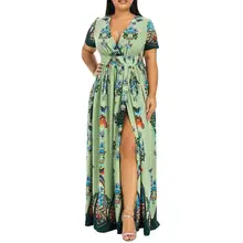 Maxivestido de fiesta Vintage sin mangas con estampado Floral y cuello en V de talla grande para mujer moda novedosa cómoda colorida Saia 2019 Ad