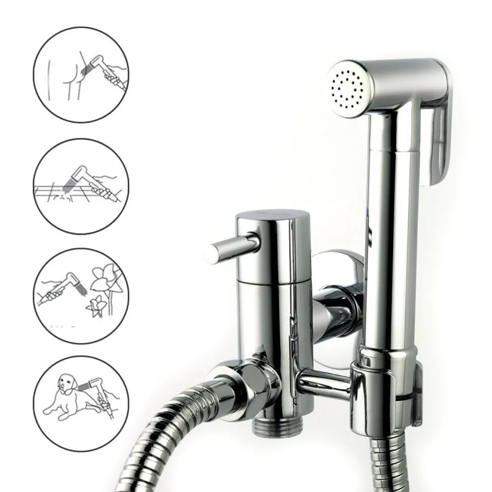 Hand Held Spray Shattaf Shower Head Bidet Brass with Hose and Valve