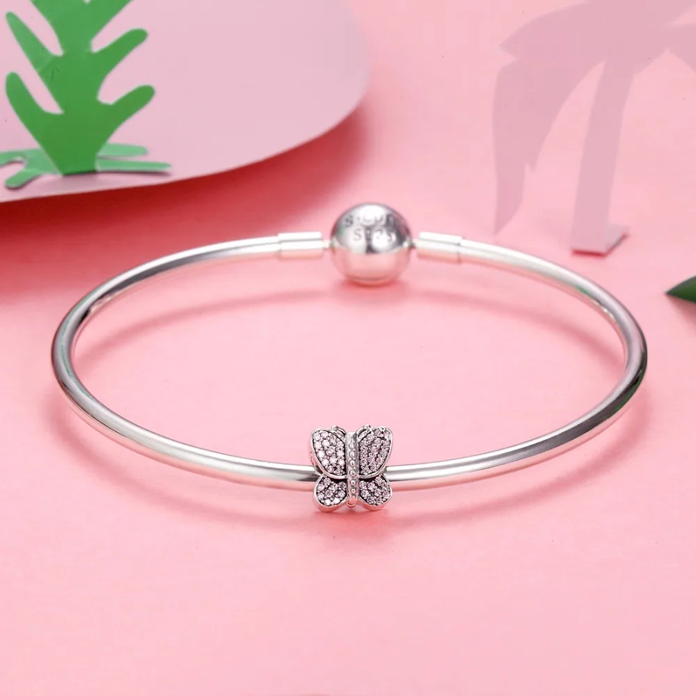 SILVERCUTE DIY Бусина в виде бабочки для изготовления ювелирных изделий 925 Серебряный кулон, подвеска Розовый CZ бусины для браслетов ручной работы SCD6170G