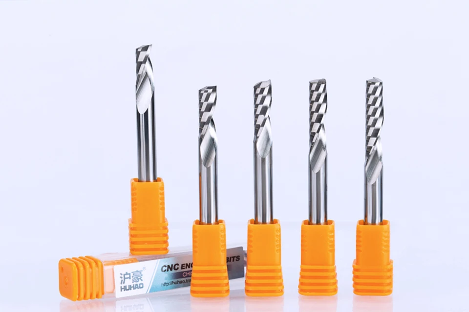 HUHAO 1pc 6mm One Flute Spiral Engrving Bits CNC End Mill Tungsten Carbide Router Tool PCB Milling Cutter Router Bits for Wood