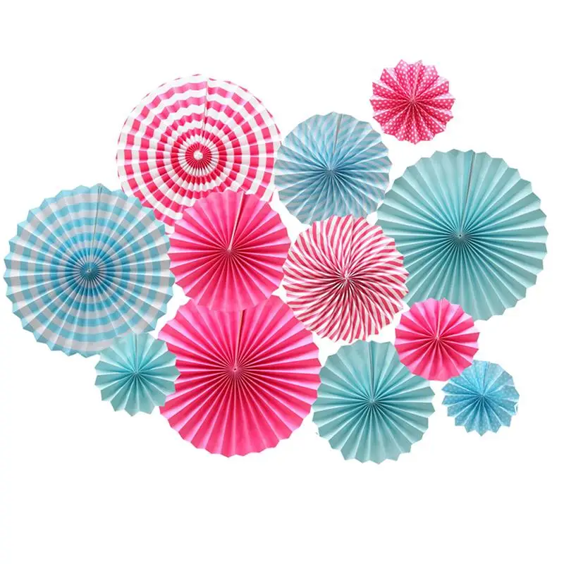 FunPa 12PCS Hanging Paper Fan Vintage Decorative DIY Party Fans Tissue