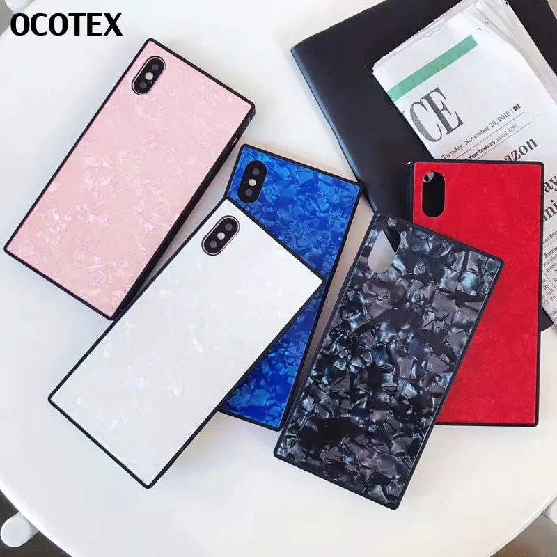 

Fashion Conch Shell Phone Case For iphone Xs Max Xr X Luxury Tempered Glass Square Cover For iPhone 6 6s 7 8 Plus Silicone Funda