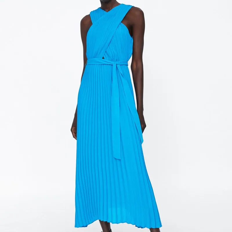 

Ladies Solid Color Long Dresses Women Fashion Sleeveless Dress Women Elegant Loose Female Dress