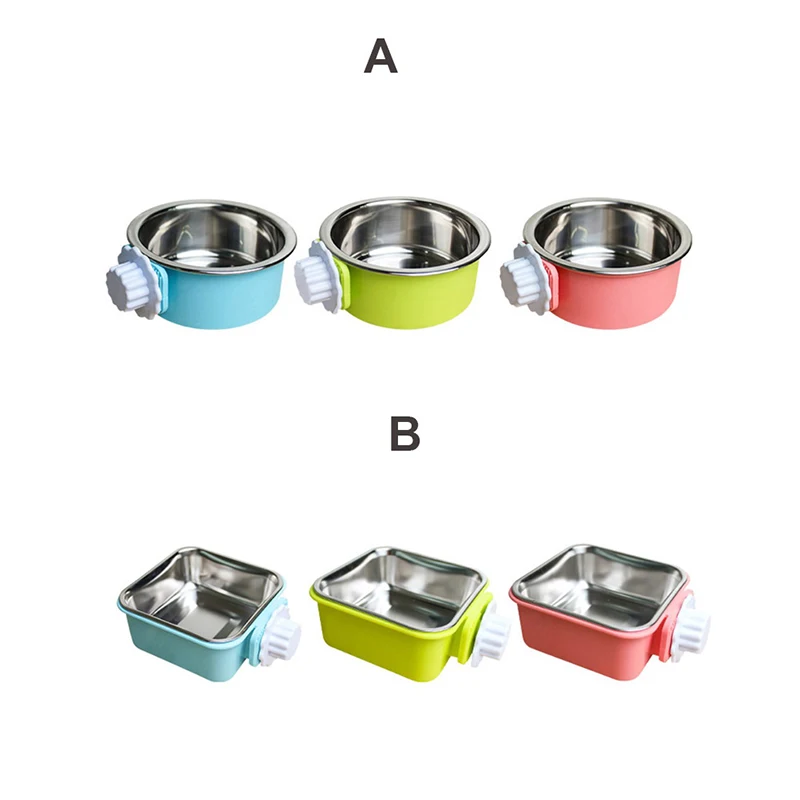 Pet Bowl Stainless Steel Water Food Feeder Feeding Dog Puppy Cat Hanging Cage Square Bowls Pet Supplies Pet Dog Cat Crate Cage