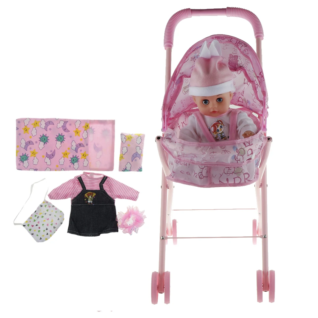 Reborn Baby Stroller Nursery Room Furniture Decor Kids Pretend Play Toy Children’s Cart Toy Supermarket Trolley