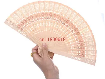 

500pcs/lot Free shipping Wedding Favor gift Home Decoration Crafts Wooden Fan Wood Art Folding Carved Hand Fan