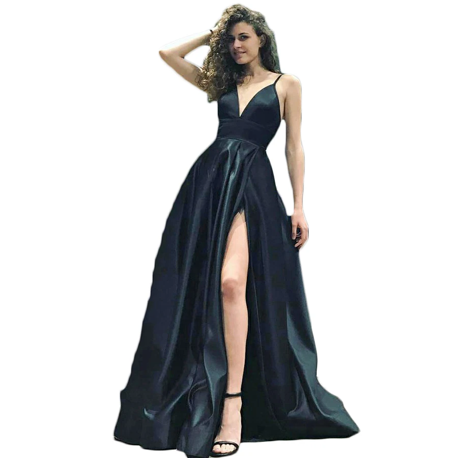 Alexzendra Marineblauw Sexy Prom Jurken Plus Size V-hals Side Slit Lange Formele Avondjurken Party Dress Aanpassen Alexzendra Marineblauw Sexy Prom Jurken Plus Size V-hals Side Slit Lange Formele Avondjurken Party Dress Aanpassen