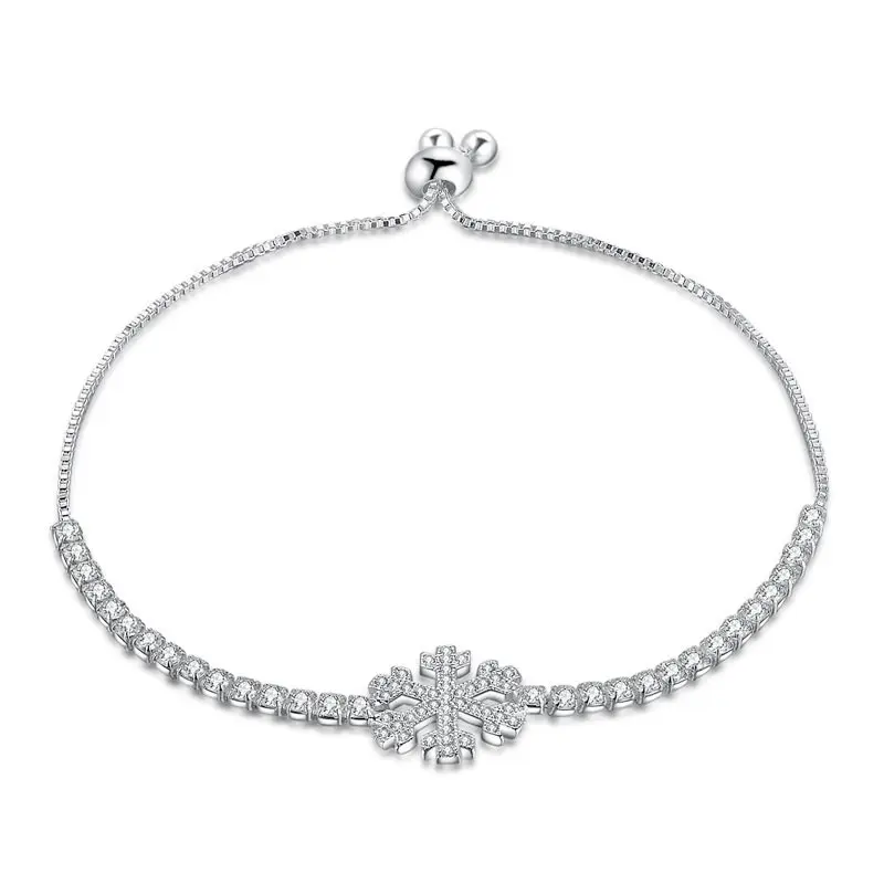 

Snowflake inlay CZ Box Chain Bracelet Bangles For Women Silver Plated Adjustable Cuff Jewelry Gift Dropshipping