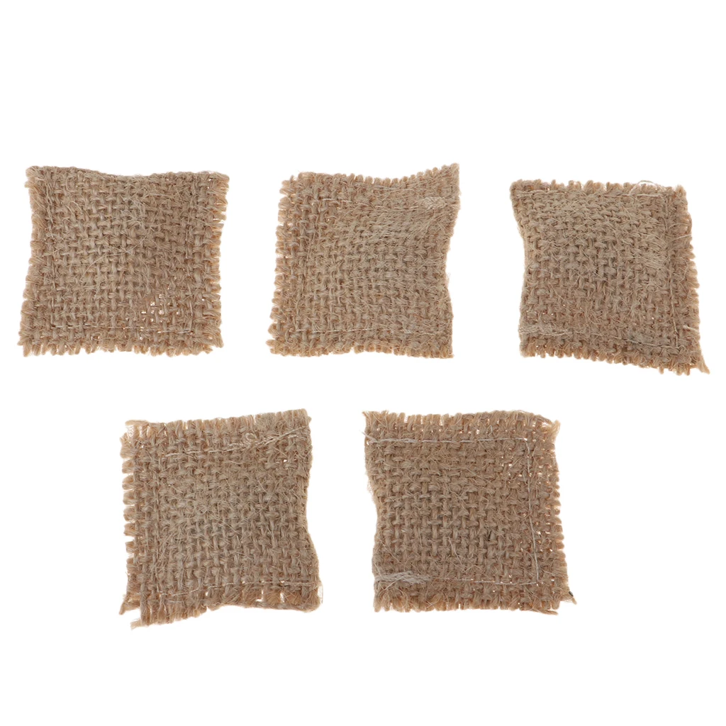 5 Pieces Handmade 1/12 Dollhouse Miniature Sofa Chair Accessories Hessian Cloth Cushions Pillow