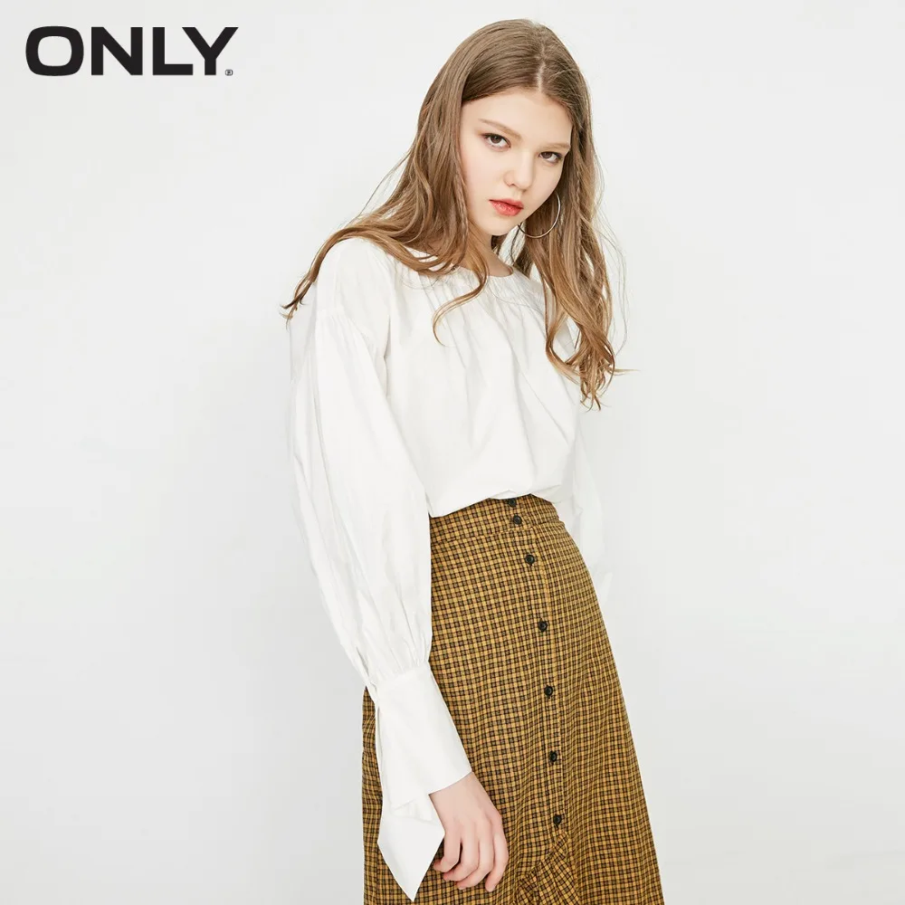 

ONLY Women's Pure Color Loose Fit Pleated Chiffon Shirt|118158504