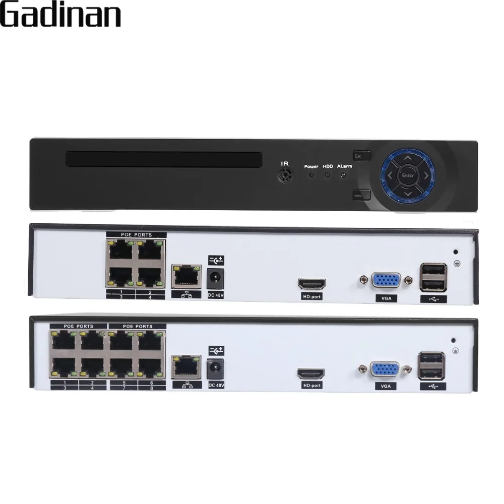 GADINAN H.264 ONVIF 4CH 8CH 1080P HDMI CCTV 48V POE NVR P2P Обнаружение движения FTP IEEE802.3af DC вход для IP