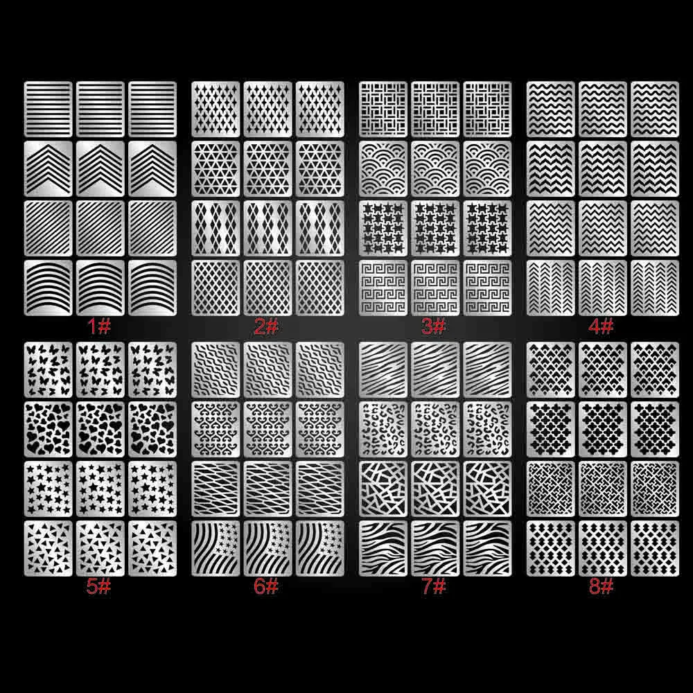 Хит, новинка, 6 листов, трафарет для ногтей, полый, неправильная сетка, многоразовый для маникюра, наклейки, штамповка, шаблон, инструменты для дизайна ногтей