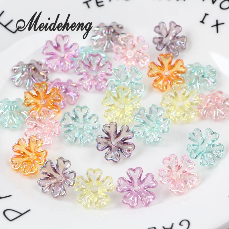 

Acrylic Transparent Plating Color Lovely Five Petaled Flower Beads For Jewelry Making DIY Handmade Earrings Design Collocation