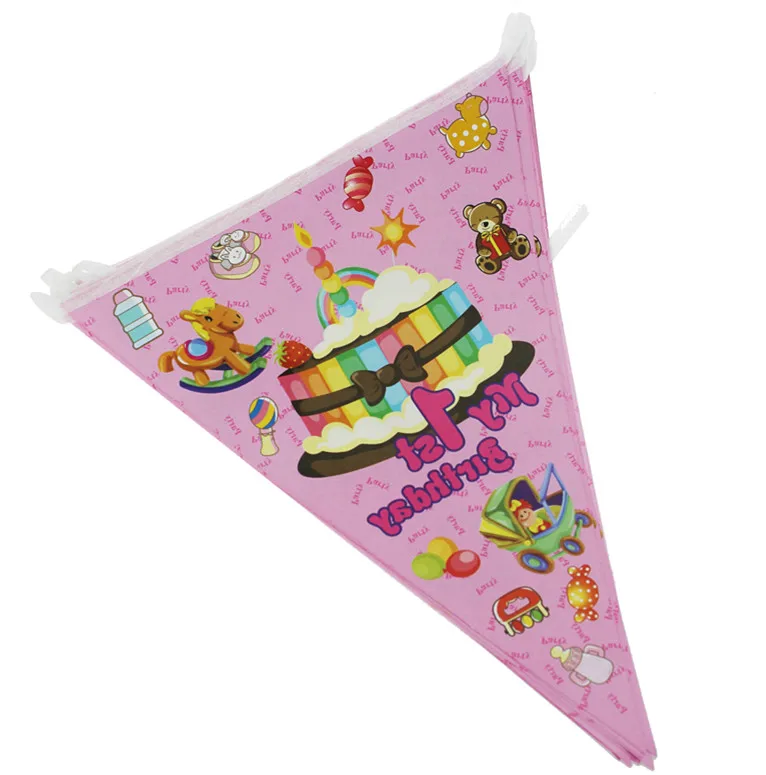 Розовый игрушечный торт бумажный флаг Растяжка с флажками счастливого дня рождения украшения флаги для детей подарок на вечеринку в честь рождения ребенка Подарки